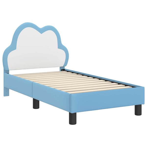 Grote foto vidaxl peuterbedframe met hoofdbord blauw 70 x 140 cm pu antiek en kunst stoelen en banken