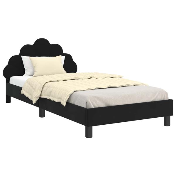 Grote foto vidaxl bedframe voor kinderen met hoofdbord zwart 90 x 190 cm fluweel antiek en kunst stoelen en banken