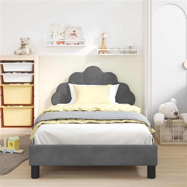 Grote foto vidaxl bedframe voor kinderen met hoofdbord donkergrijs 80 x 200 cm antiek en kunst stoelen en banken