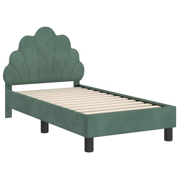 Grote foto vidaxl peuterbedframe met hoofdbord zeegroen 70 x 140 cm fluweel antiek en kunst stoelen en banken