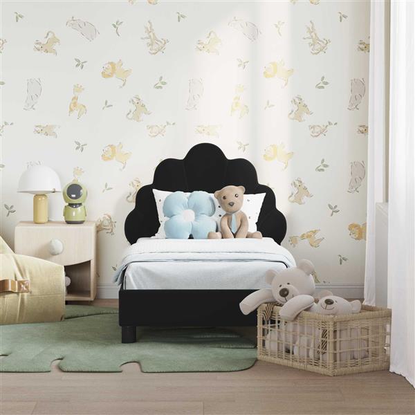 Grote foto vidaxl peuterbedframe met hoofdbord zwart 70 x 140 cm fluweel antiek en kunst stoelen en banken