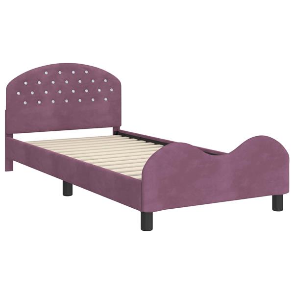 Grote foto vidaxl bedframe voor kinderen met hoofdbord paars 90 x 190 cm fluweel antiek en kunst stoelen en banken