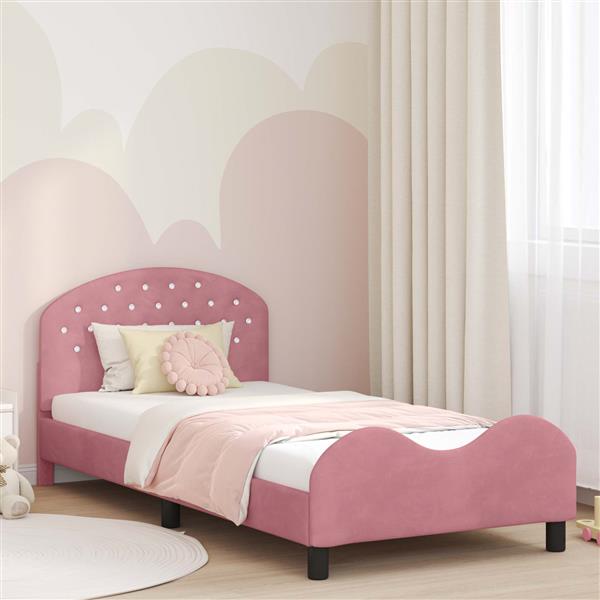 Grote foto vidaxl bedframe voor kinderen met hoofdbord roze 90 x 190 cm fluweel antiek en kunst stoelen en banken