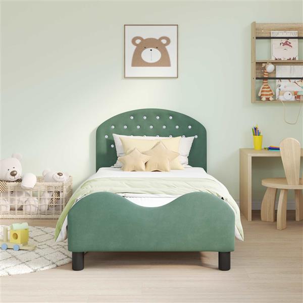 Grote foto vidaxl bedframe voor kinderen met hoofdbord zeegroen 80 x 160 cm antiek en kunst stoelen en banken