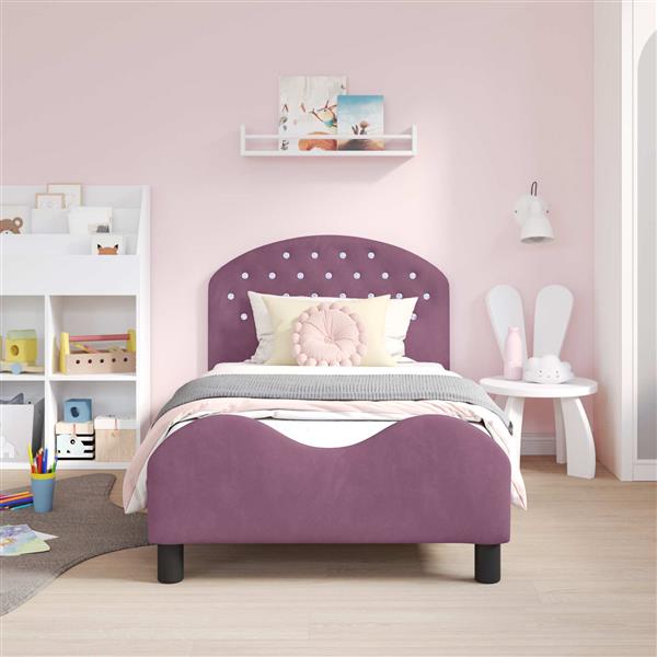 Grote foto vidaxl bedframe voor kinderen met hoofdbord paars 80 x 160 cm fluweel antiek en kunst stoelen en banken