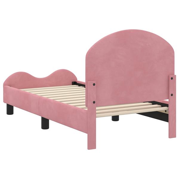 Grote foto vidaxl peuterbedframe met hoofdbord roze 70 x 140 cm fluweel antiek en kunst stoelen en banken