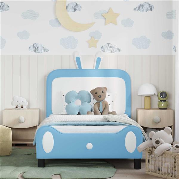 Grote foto vidaxl bedframe voor kinderen met hoofdbord blauw 90 x 190 cm pu antiek en kunst stoelen en banken