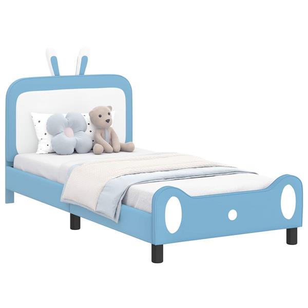 Grote foto vidaxl bedframe voor kinderen met hoofdbord blauw 80 x 200 cm pu antiek en kunst stoelen en banken
