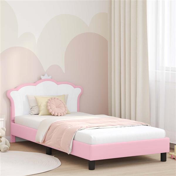 Grote foto vidaxl bedframe voor kinderen met hoofdbord roze 90 x 190 cm pu antiek en kunst stoelen en banken