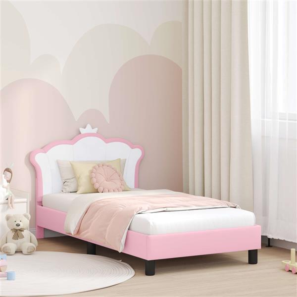 Grote foto vidaxl bedframe voor kinderen met hoofdbord roze 80 x 160 cm pu antiek en kunst stoelen en banken