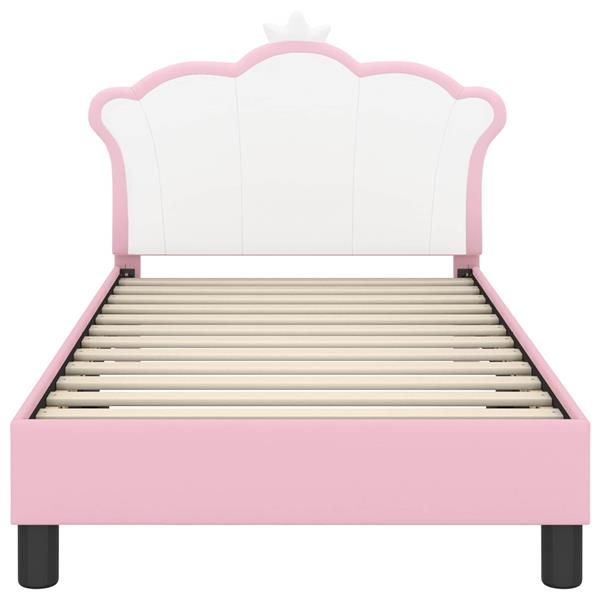Grote foto vidaxl bedframe voor kinderen met hoofdbord roze 80 x 160 cm pu antiek en kunst stoelen en banken