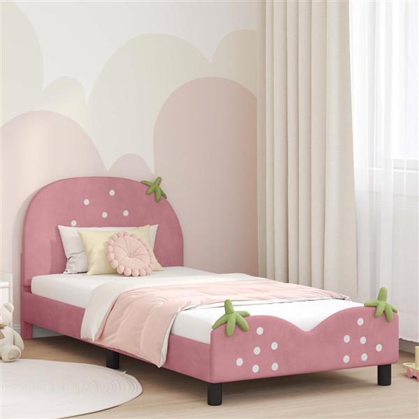 Grote foto vidaxl bedframe voor kinderen met hoofdbord roze 80 x 200 cm fluweel antiek en kunst stoelen en banken