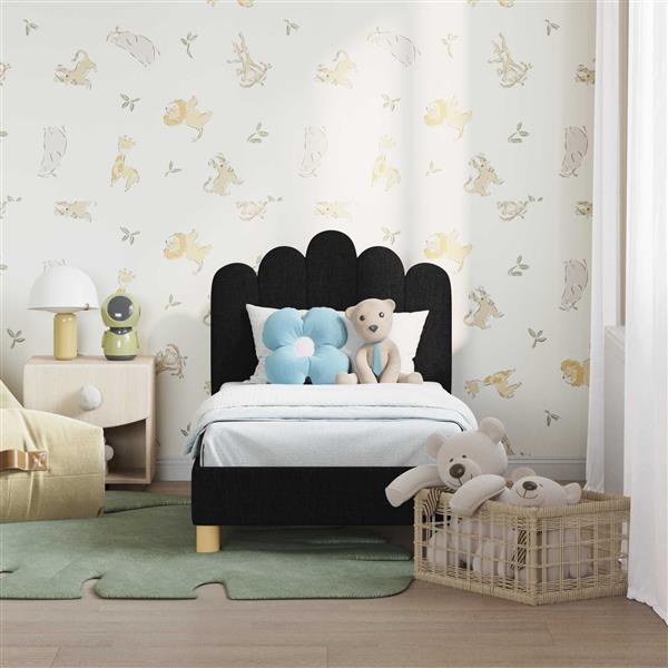 Grote foto vidaxl peuterbedframe met hoofdbord zwart 70 x 140 cm stof antiek en kunst stoelen en banken