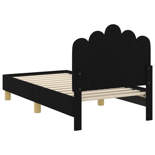 Grote foto vidaxl peuterbedframe met hoofdbord zwart 70 x 140 cm stof antiek en kunst stoelen en banken