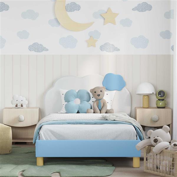 Grote foto vidaxl bedframe voor kinderen met hoofdbord blauw 90 x 200 cm pu antiek en kunst stoelen en banken