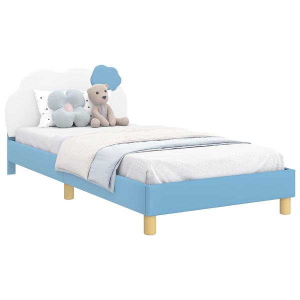 Grote foto vidaxl bedframe voor kinderen met hoofdbord blauw 90 x 190 cm pu antiek en kunst stoelen en banken