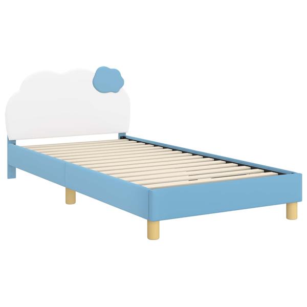 Grote foto vidaxl bedframe voor kinderen met hoofdbord blauw 90 x 190 cm pu antiek en kunst stoelen en banken