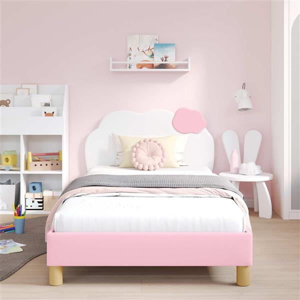 Grote foto vidaxl bedframe voor kinderen met hoofdbord roze 90 x 190 cm pu antiek en kunst stoelen en banken