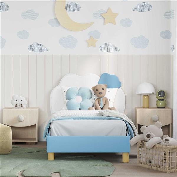 Grote foto vidaxl bedframe voor kinderen met hoofdbord blauw 80 x 160 cm pu antiek en kunst stoelen en banken