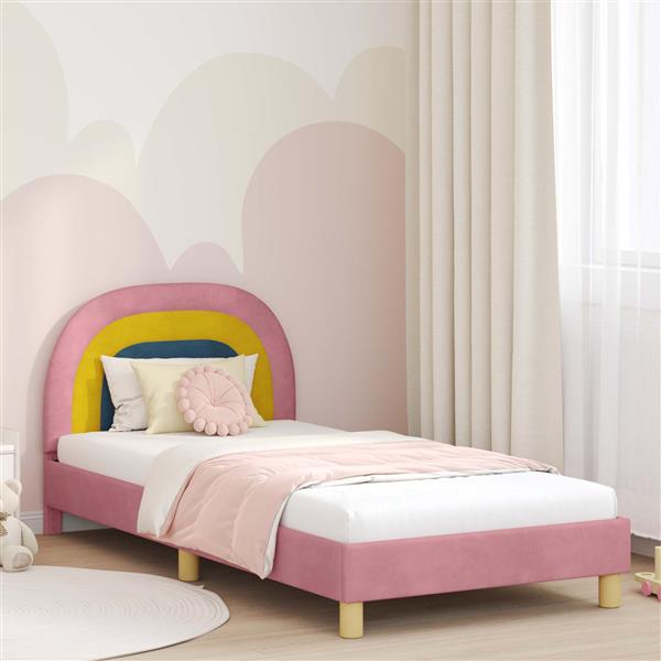 Grote foto vidaxl bedframe voor kinderen met hoofdbord roze 80 x 200 cm fluweel antiek en kunst stoelen en banken