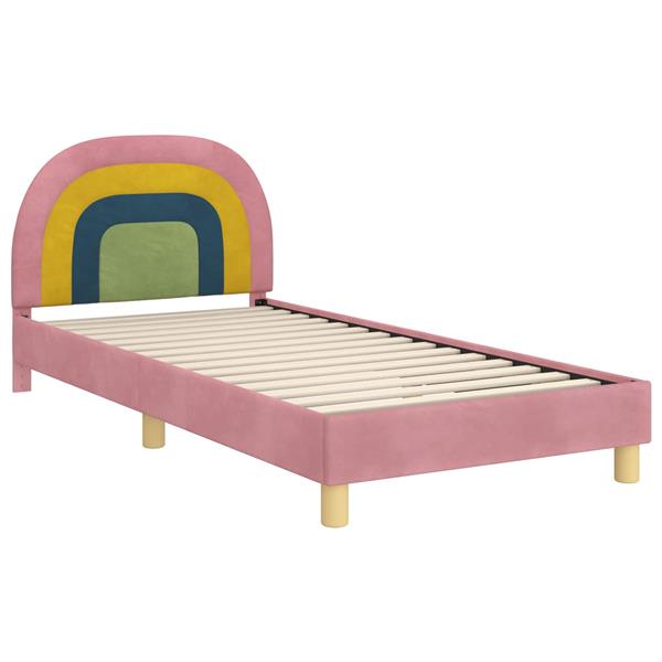 Grote foto vidaxl bedframe voor kinderen met hoofdbord roze 80 x 200 cm fluweel antiek en kunst stoelen en banken