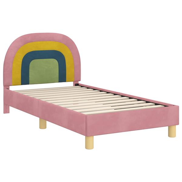 Grote foto vidaxl bedframe voor kinderen met hoofdbord roze 80 x 160 cm fluweel antiek en kunst stoelen en banken