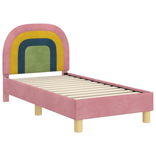 Grote foto vidaxl peuterbedframe met hoofdbord roze 70 x 140 cm fluweel antiek en kunst stoelen en banken