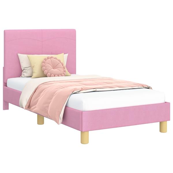Grote foto vidaxl bedframe voor kinderen met hoofdbord roze 80 x 160 cm stof antiek en kunst stoelen en banken