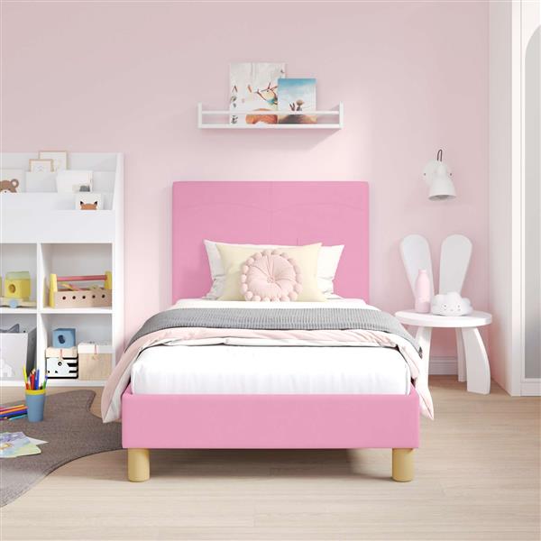 Grote foto vidaxl bedframe voor kinderen met hoofdbord roze 80 x 160 cm stof antiek en kunst stoelen en banken