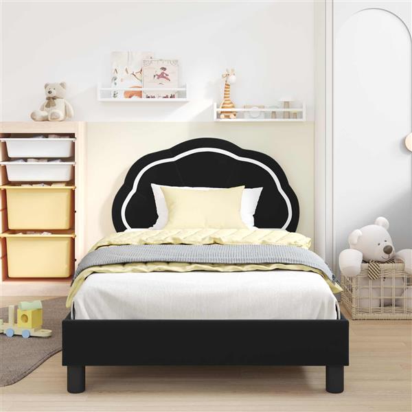 Grote foto vidaxl bedframe voor kinderen met hoofdbord zwart 80 x 200 cm fluweel antiek en kunst stoelen en banken