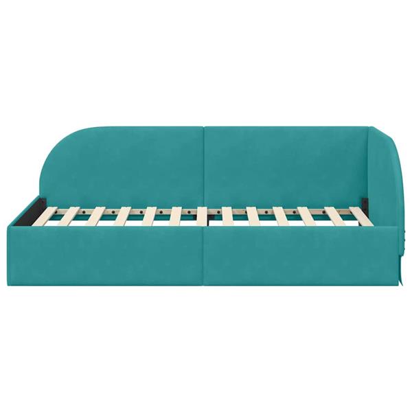 Grote foto vidaxl hoekbedframe turquoise 90 cm x 200 cm polyester en multiplex antiek en kunst stoelen en banken