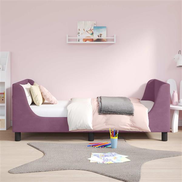 Grote foto vidaxl bedframe voor kinderen met hoofdbord paars 80 x 160 cm fluweel antiek en kunst stoelen en banken