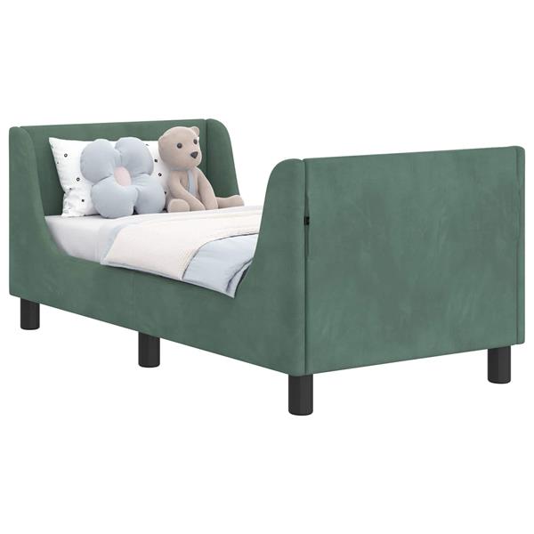 Grote foto vidaxl peuterbedframe met hoofdbord zeegroen 70 x 140 cm fluweel antiek en kunst stoelen en banken