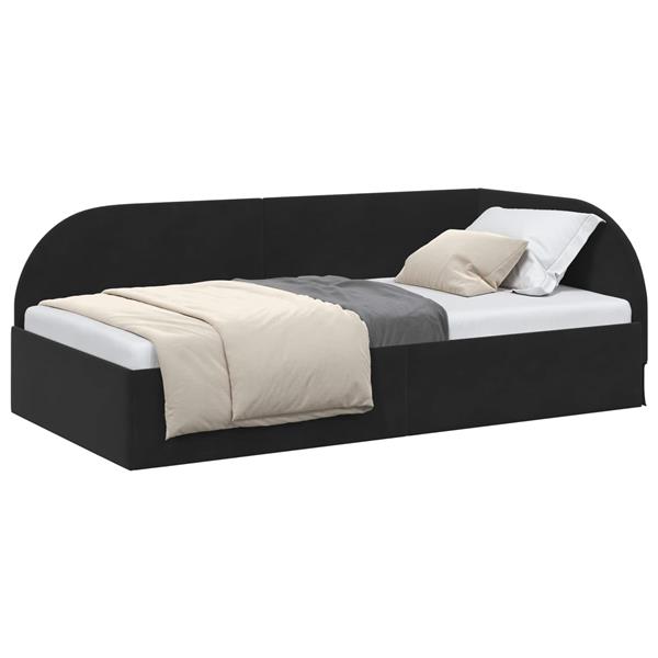 Grote foto vidaxl hoekbedframe zwart 90 cm x 190 cm polyester en multiplex antiek en kunst stoelen en banken