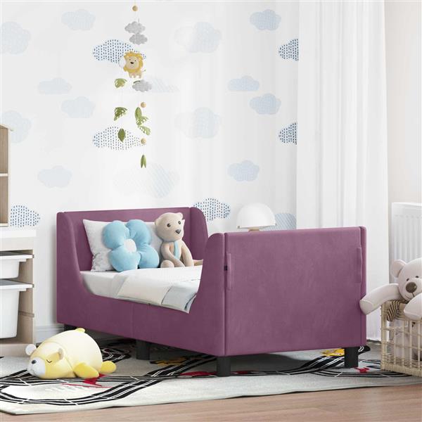 Grote foto vidaxl peuterbedframe met hoofdbord paars 70 x 140 cm fluweel antiek en kunst stoelen en banken
