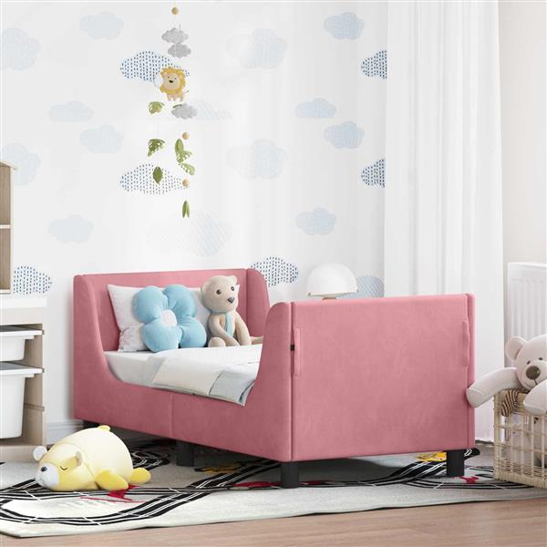 Grote foto vidaxl peuterbedframe met hoofdbord roze 70 x 140 cm fluweel antiek en kunst stoelen en banken