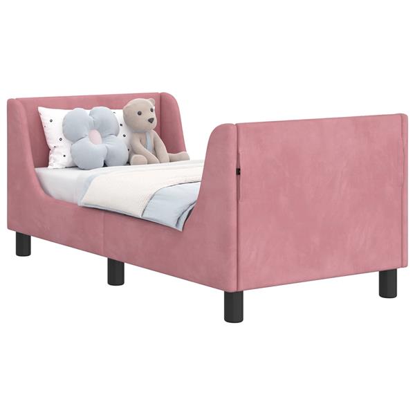 Grote foto vidaxl peuterbedframe met hoofdbord roze 70 x 140 cm fluweel antiek en kunst stoelen en banken