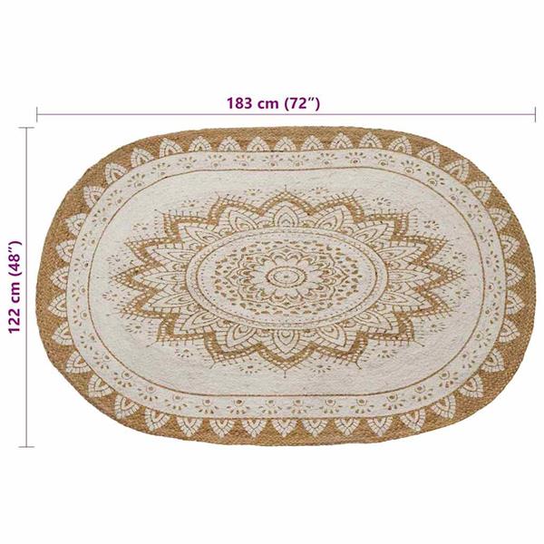 Grote foto vidaxl jute tapijt bloemen naturel 122 x 183 cm jute huis en inrichting vloerbedekking en kleden