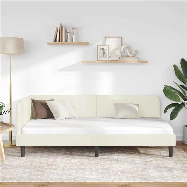 Grote foto vidaxl hoekbedframe met hoofdeinde cr me 90 x 200 cm fluweel antiek en kunst stoelen en banken