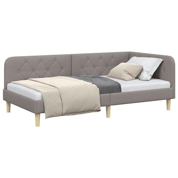 Grote foto vidaxl hoekbedframe met hoofdeinde taupe 90 x 200 cm stof antiek en kunst stoelen en banken