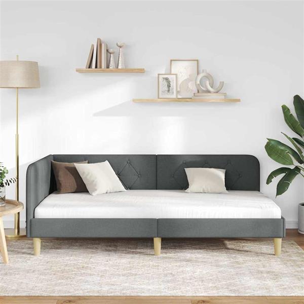 Grote foto vidaxl hoekbedframe met hoofdeinde donkergrijs 90 x 200 cm stof antiek en kunst stoelen en banken