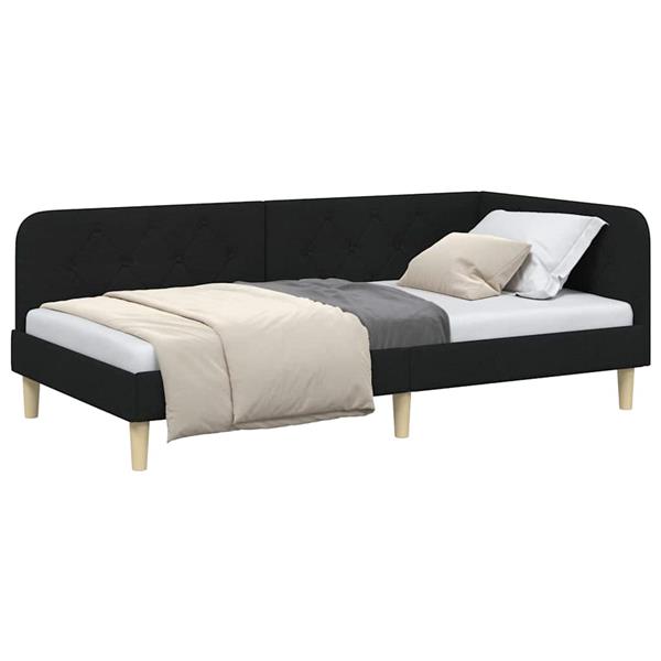 Grote foto vidaxl hoekbedframe met hoofdeinde zwart 90 x 190 cm stof antiek en kunst stoelen en banken