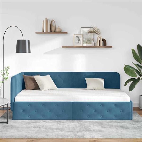 Grote foto vidaxl hoekbedframe met hoofdeinde blauw 100 x 200 cm fluweel antiek en kunst stoelen en banken