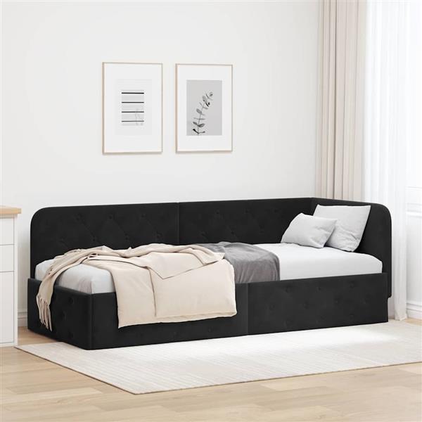 Grote foto vidaxl hoekbedframe met hoofdeinde zwart 80 x 200 cm fluweel antiek en kunst stoelen en banken