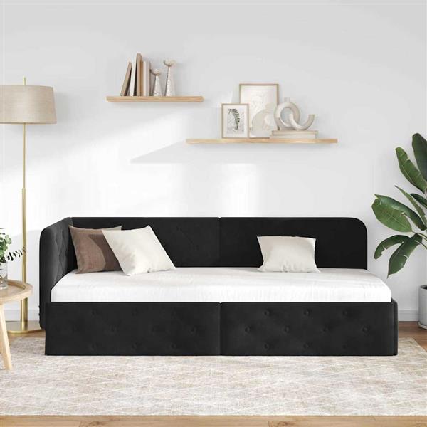 Grote foto vidaxl hoekbedframe met hoofdeinde zwart 80 x 200 cm fluweel antiek en kunst stoelen en banken