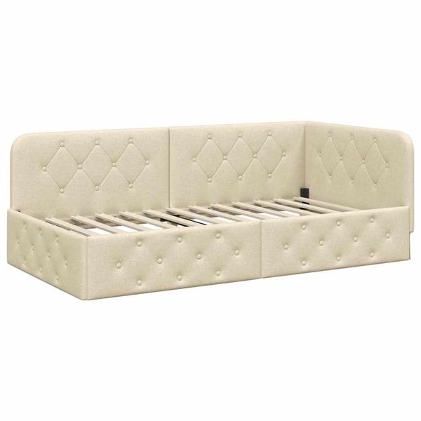 Grote foto vidaxl hoekbedframe met hoofdeinde cr me 90 x 200 cm stof antiek en kunst stoelen en banken