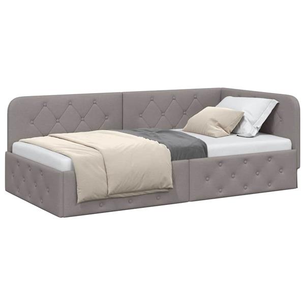 Grote foto vidaxl hoekbedframe met hoofdeinde taupe 90 x 200 cm stof antiek en kunst stoelen en banken
