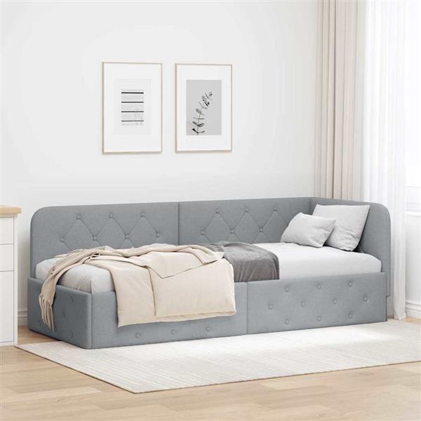 Grote foto vidaxl hoekbedframe met hoofdeinde lichtgrijs 80 x 200 cm stof antiek en kunst stoelen en banken