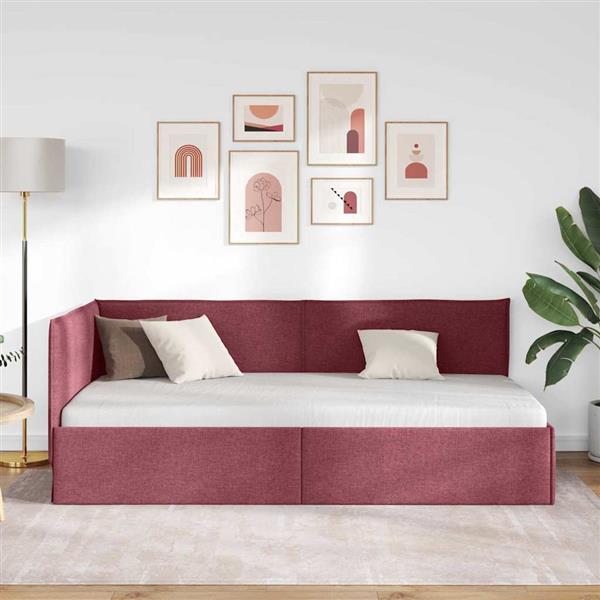 Grote foto vidaxl hoekbedframe met hoofdeinde wijnrood 90 x 190 cm fluweel antiek en kunst stoelen en banken