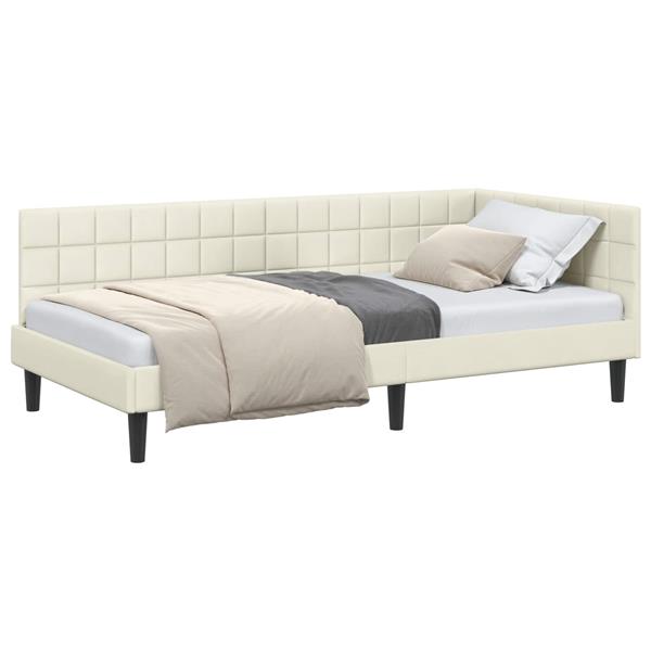 Grote foto vidaxl hoekbedframe met hoofdeinde cr me 100 cm x 200 cm fluweel antiek en kunst stoelen en banken